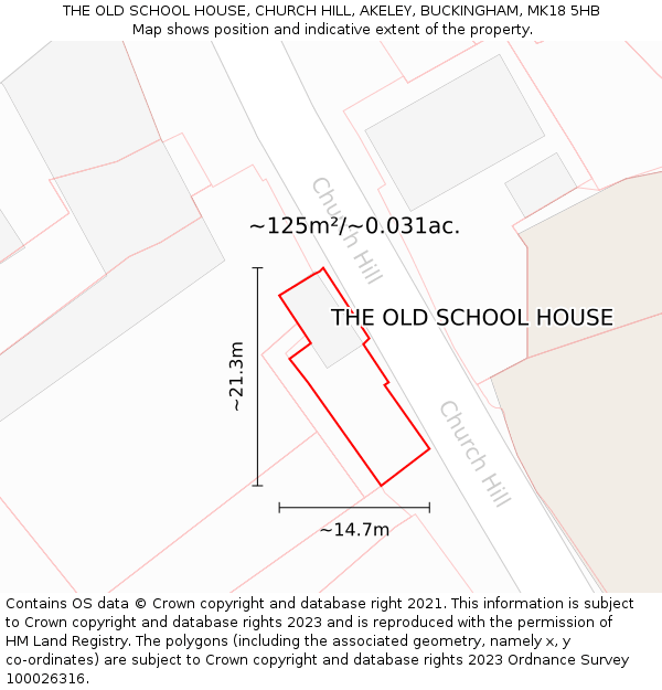 THE OLD SCHOOL HOUSE, CHURCH HILL, AKELEY, BUCKINGHAM, MK18 5HB: Plot and title map