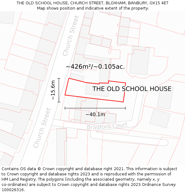 THE OLD SCHOOL HOUSE, CHURCH STREET, BLOXHAM, BANBURY, OX15 4ET: Plot and title map