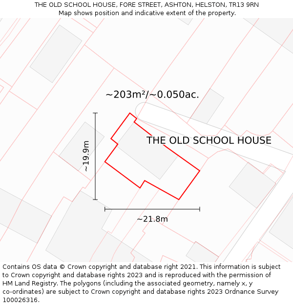 THE OLD SCHOOL HOUSE, FORE STREET, ASHTON, HELSTON, TR13 9RN: Plot and title map