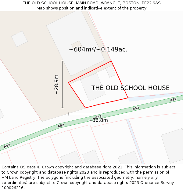 THE OLD SCHOOL HOUSE, MAIN ROAD, WRANGLE, BOSTON, PE22 9AS: Plot and title map