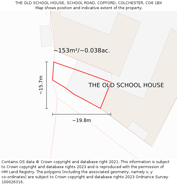 THE OLD SCHOOL HOUSE, SCHOOL ROAD, COPFORD, COLCHESTER, CO6 1BX: Plot and title map