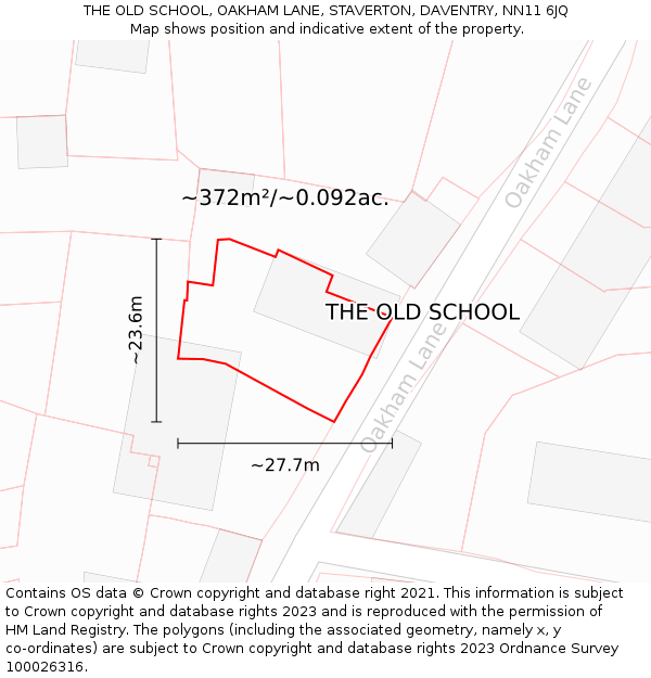 THE OLD SCHOOL, OAKHAM LANE, STAVERTON, DAVENTRY, NN11 6JQ: Plot and title map