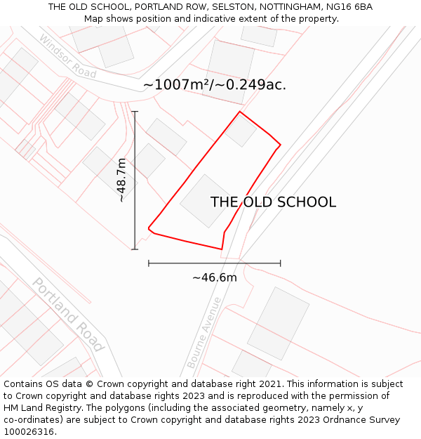 THE OLD SCHOOL, PORTLAND ROW, SELSTON, NOTTINGHAM, NG16 6BA: Plot and title map