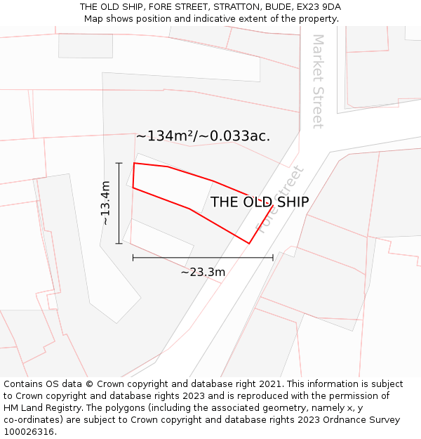 THE OLD SHIP, FORE STREET, STRATTON, BUDE, EX23 9DA: Plot and title map