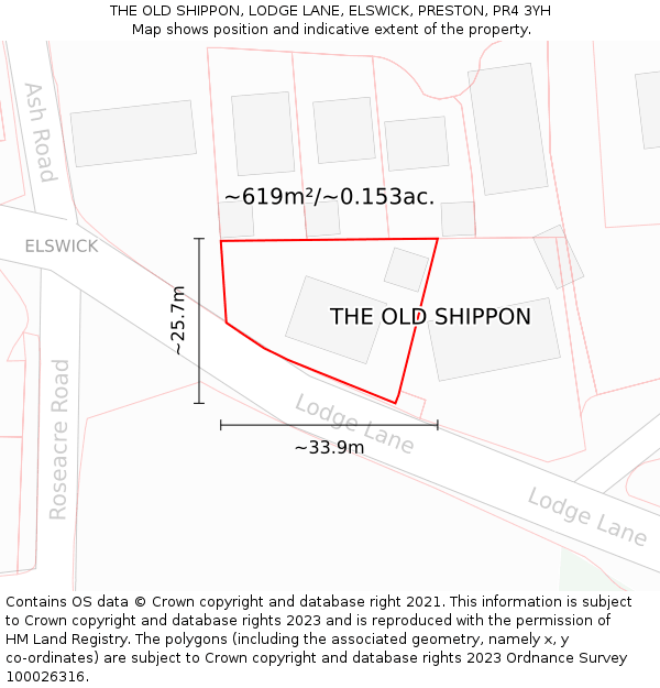 THE OLD SHIPPON, LODGE LANE, ELSWICK, PRESTON, PR4 3YH: Plot and title map