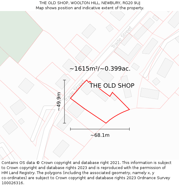 THE OLD SHOP, WOOLTON HILL, NEWBURY, RG20 9UJ: Plot and title map