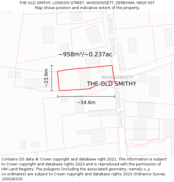 THE OLD SMITHY, LONDON STREET, WHISSONSETT, DEREHAM, NR20 5ST: Plot and title map