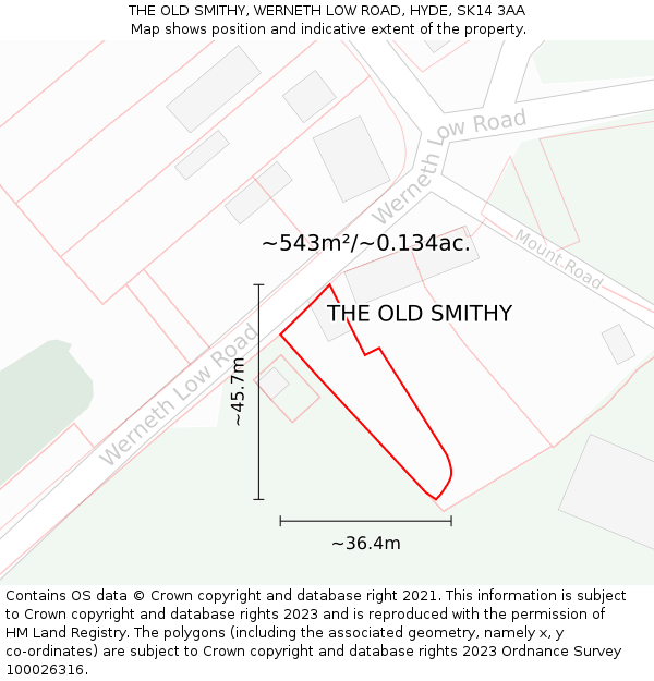 THE OLD SMITHY, WERNETH LOW ROAD, HYDE, SK14 3AA: Plot and title map