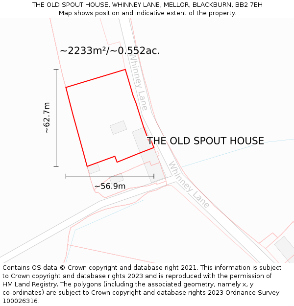 THE OLD SPOUT HOUSE, WHINNEY LANE, MELLOR, BLACKBURN, BB2 7EH: Plot and title map