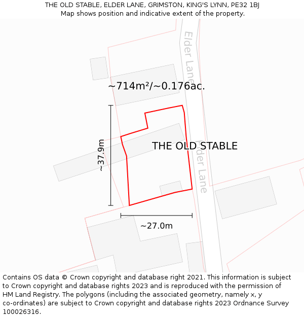 THE OLD STABLE, ELDER LANE, GRIMSTON, KING'S LYNN, PE32 1BJ: Plot and title map