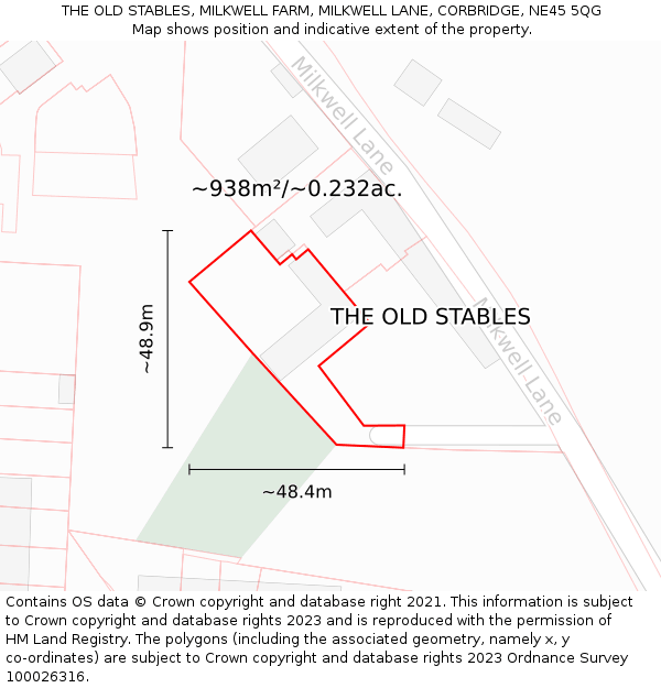 THE OLD STABLES, MILKWELL FARM, MILKWELL LANE, CORBRIDGE, NE45 5QG: Plot and title map