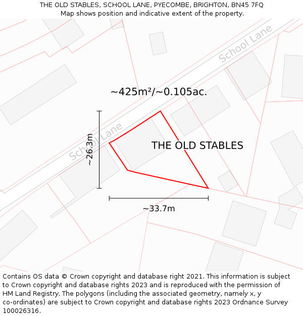 THE OLD STABLES, SCHOOL LANE, PYECOMBE, BRIGHTON, BN45 7FQ: Plot and title map