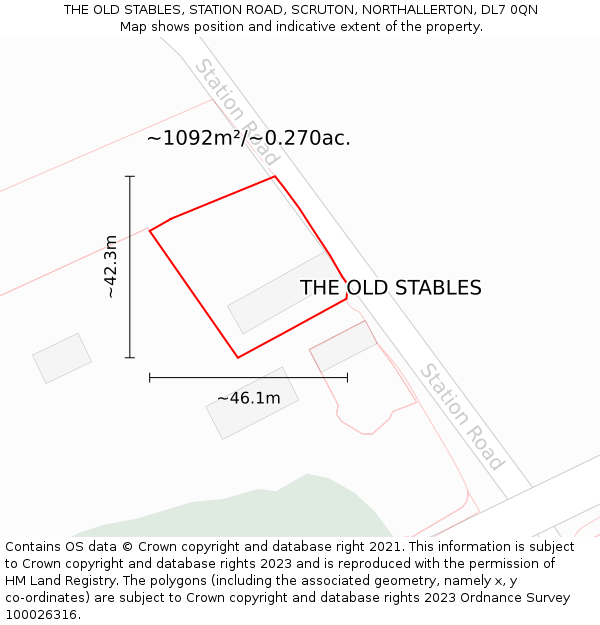 THE OLD STABLES, STATION ROAD, SCRUTON, NORTHALLERTON, DL7 0QN: Plot and title map