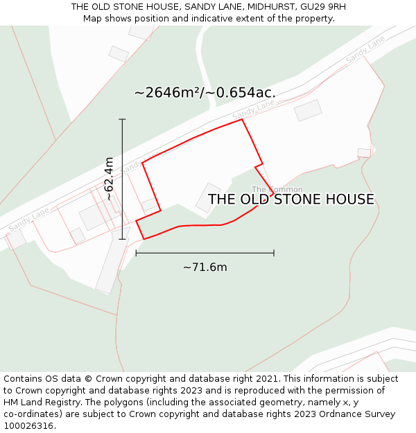 THE OLD STONE HOUSE, SANDY LANE, MIDHURST, GU29 9RH: Plot and title map