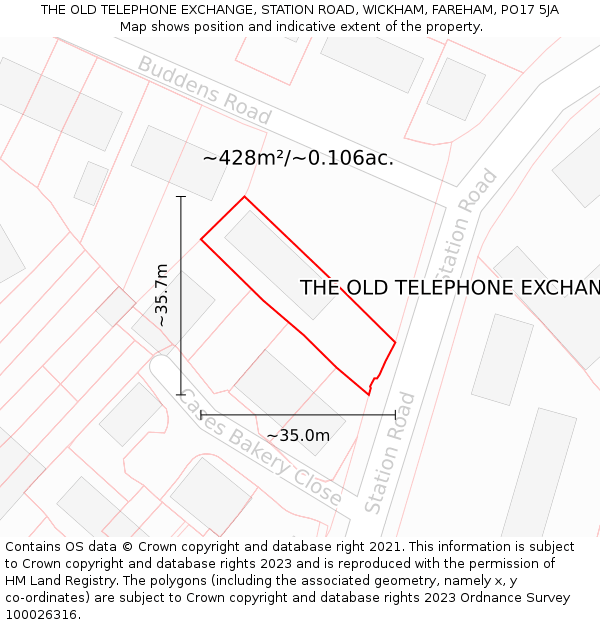 THE OLD TELEPHONE EXCHANGE, STATION ROAD, WICKHAM, FAREHAM, PO17 5JA: Plot and title map