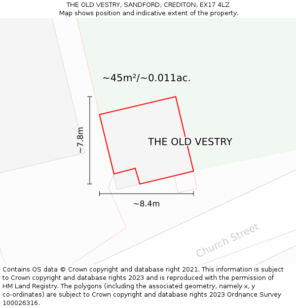 THE OLD VESTRY, SANDFORD, CREDITON, EX17 4LZ: Plot and title map