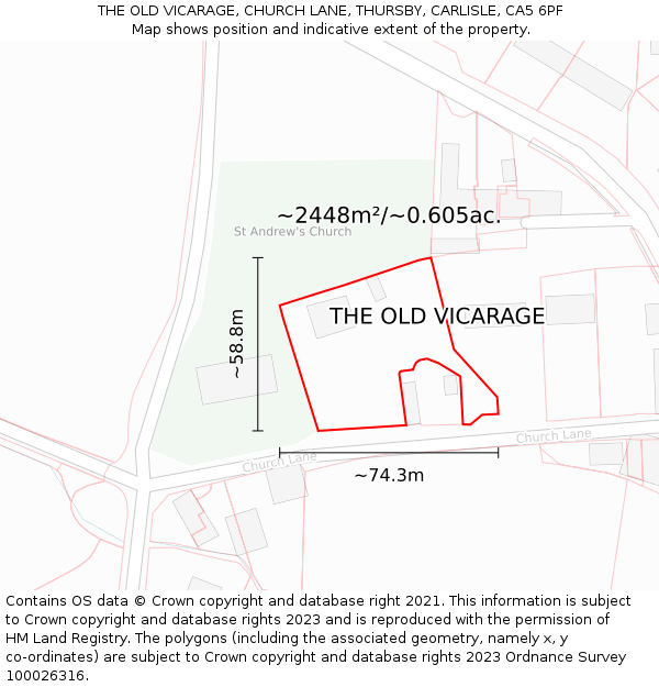 THE OLD VICARAGE, CHURCH LANE, THURSBY, CARLISLE, CA5 6PF: Plot and title map