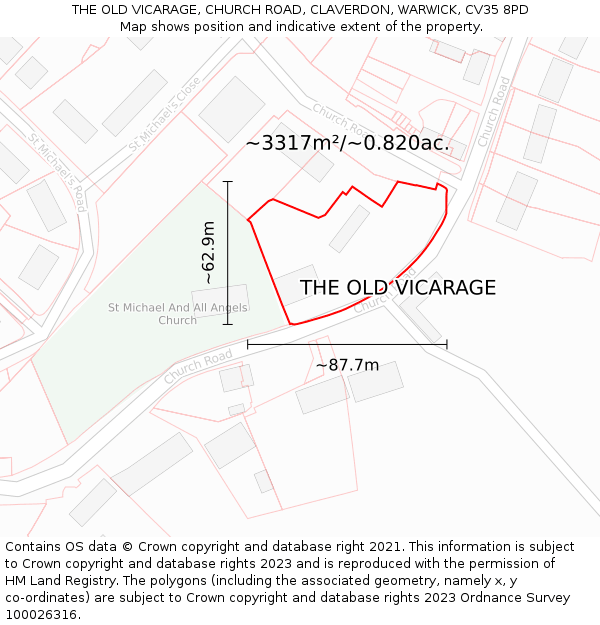 THE OLD VICARAGE, CHURCH ROAD, CLAVERDON, WARWICK, CV35 8PD: Plot and title map