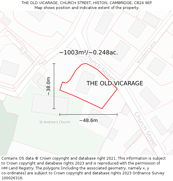 THE OLD VICARAGE, CHURCH STREET, HISTON, CAMBRIDGE, CB24 9EP: Plot and title map