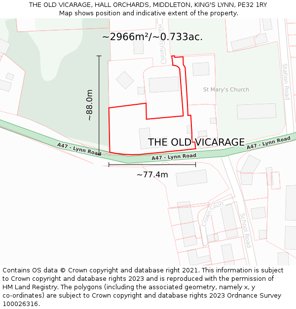 THE OLD VICARAGE, HALL ORCHARDS, MIDDLETON, KING'S LYNN, PE32 1RY: Plot and title map