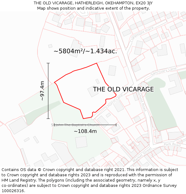 THE OLD VICARAGE, HATHERLEIGH, OKEHAMPTON, EX20 3JY: Plot and title map