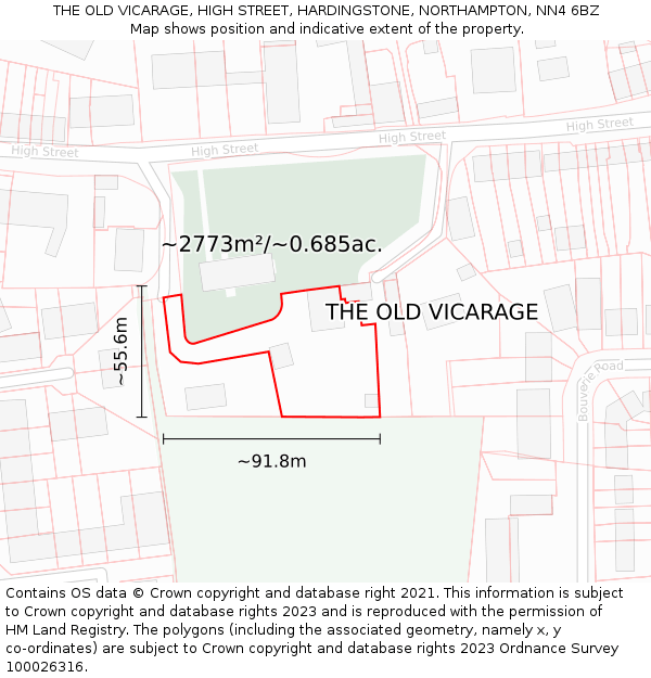 THE OLD VICARAGE, HIGH STREET, HARDINGSTONE, NORTHAMPTON, NN4 6BZ: Plot and title map