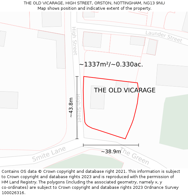 THE OLD VICARAGE, HIGH STREET, ORSTON, NOTTINGHAM, NG13 9NU: Plot and title map