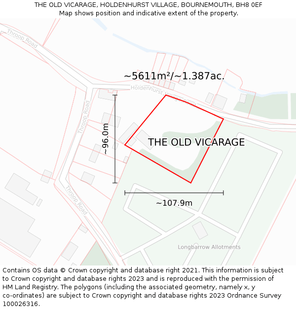 THE OLD VICARAGE, HOLDENHURST VILLAGE, BOURNEMOUTH, BH8 0EF: Plot and title map