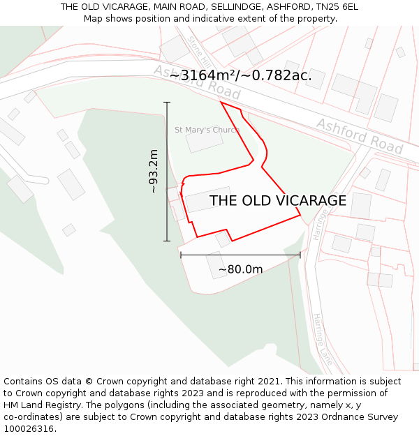 THE OLD VICARAGE, MAIN ROAD, SELLINDGE, ASHFORD, TN25 6EL: Plot and title map