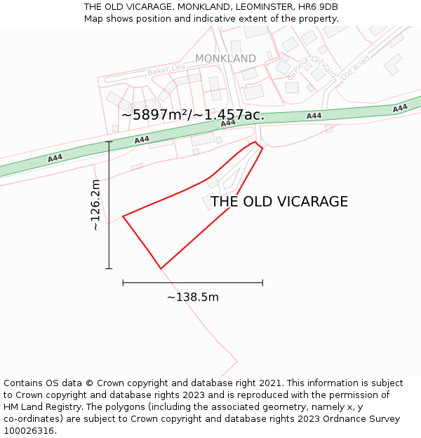 THE OLD VICARAGE, MONKLAND, LEOMINSTER, HR6 9DB: Plot and title map