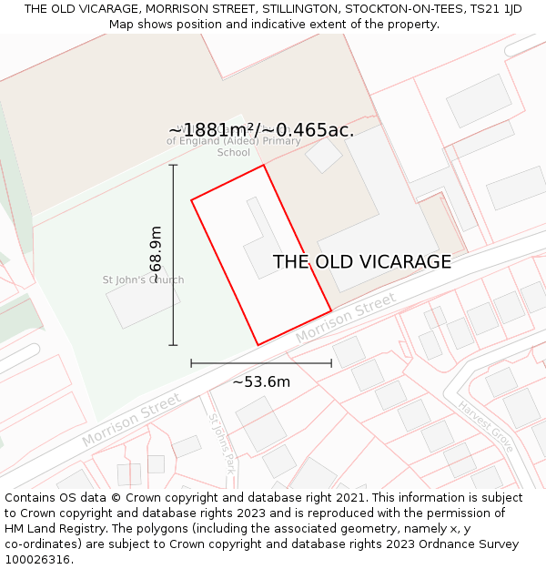 THE OLD VICARAGE, MORRISON STREET, STILLINGTON, STOCKTON-ON-TEES, TS21 1JD: Plot and title map