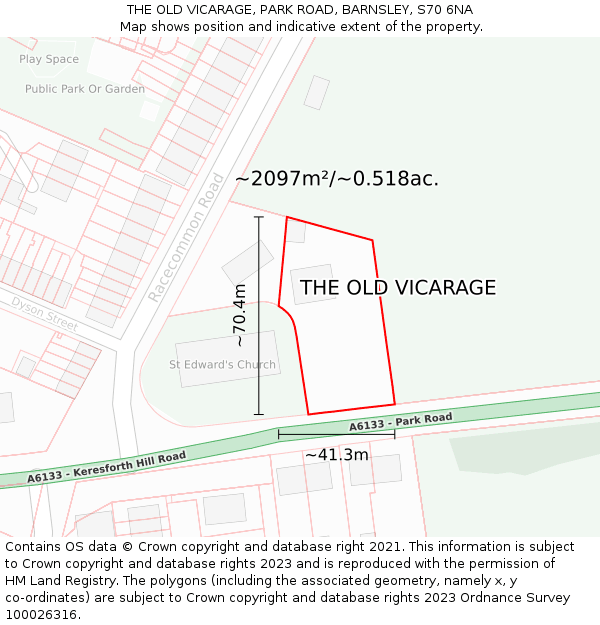 THE OLD VICARAGE, PARK ROAD, BARNSLEY, S70 6NA: Plot and title map