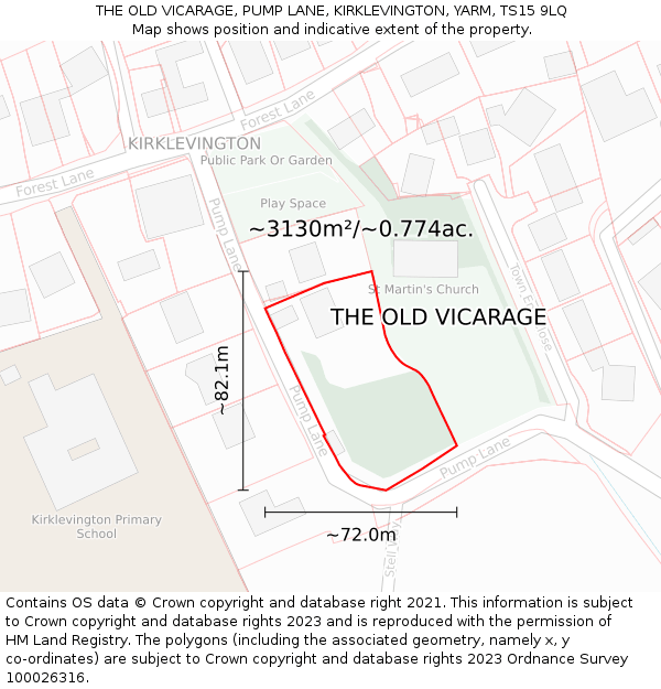 THE OLD VICARAGE, PUMP LANE, KIRKLEVINGTON, YARM, TS15 9LQ: Plot and title map