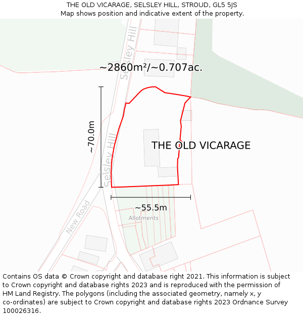 THE OLD VICARAGE, SELSLEY HILL, STROUD, GL5 5JS: Plot and title map