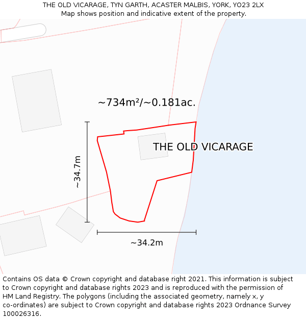 THE OLD VICARAGE, TYN GARTH, ACASTER MALBIS, YORK, YO23 2LX: Plot and title map