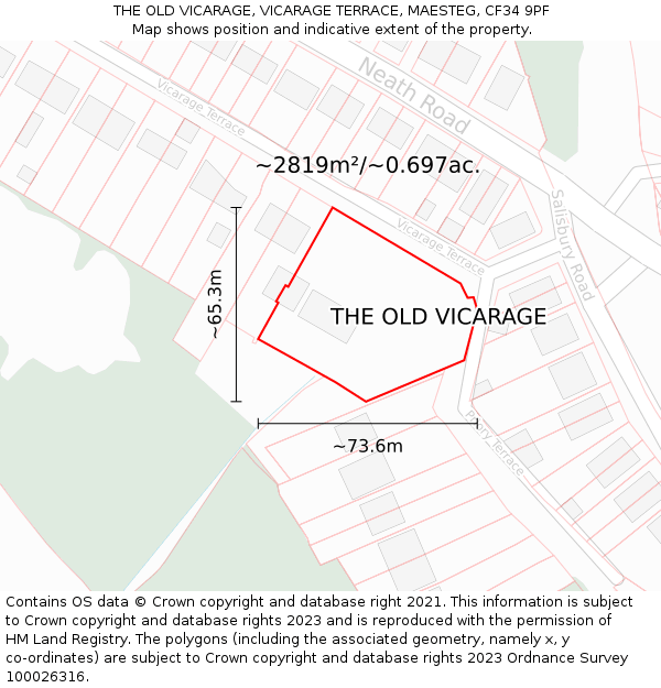 THE OLD VICARAGE, VICARAGE TERRACE, MAESTEG, CF34 9PF: Plot and title map