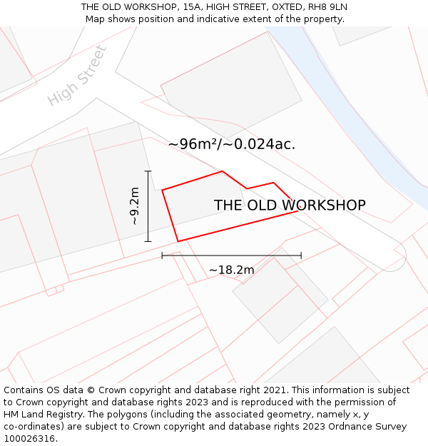 THE OLD WORKSHOP, 15A, HIGH STREET, OXTED, RH8 9LN: Plot and title map