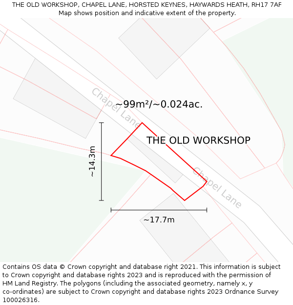 THE OLD WORKSHOP, CHAPEL LANE, HORSTED KEYNES, HAYWARDS HEATH, RH17 7AF: Plot and title map