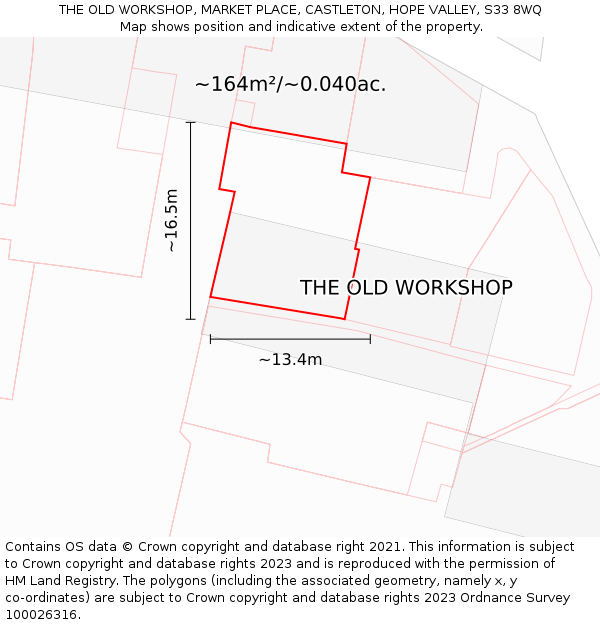 THE OLD WORKSHOP, MARKET PLACE, CASTLETON, HOPE VALLEY, S33 8WQ: Plot and title map