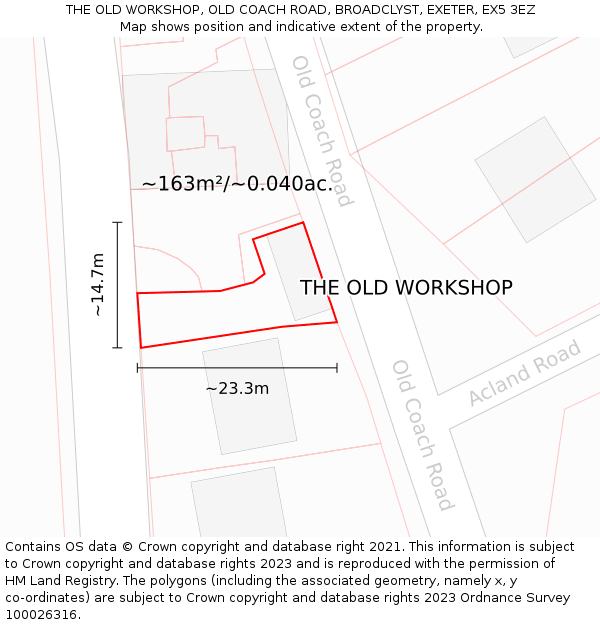 THE OLD WORKSHOP, OLD COACH ROAD, BROADCLYST, EXETER, EX5 3EZ: Plot and title map