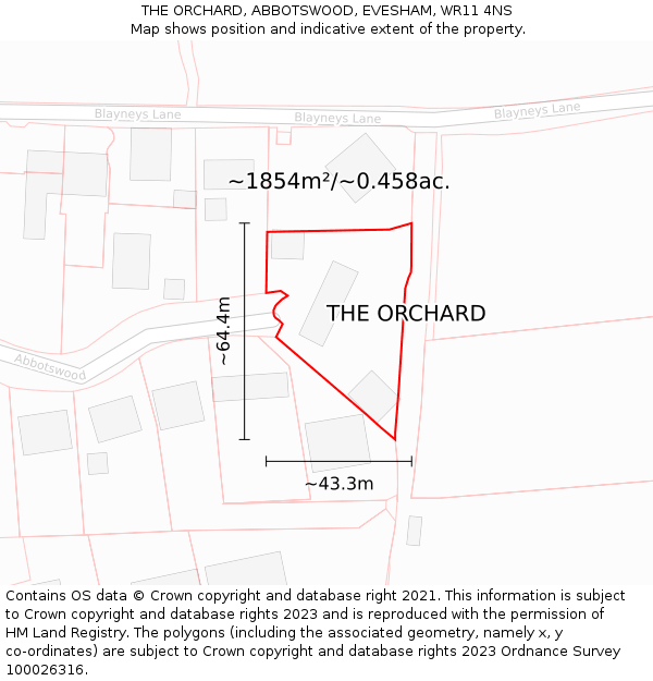 THE ORCHARD, ABBOTSWOOD, EVESHAM, WR11 4NS: Plot and title map