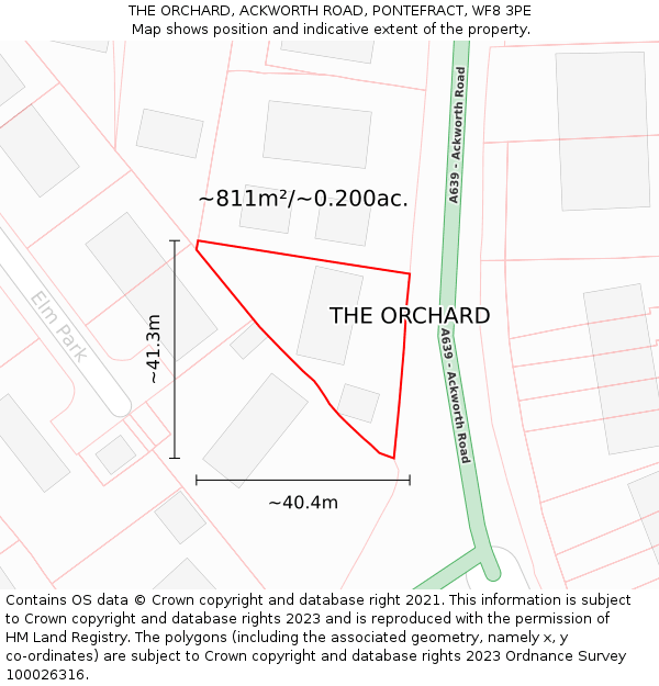 THE ORCHARD, ACKWORTH ROAD, PONTEFRACT, WF8 3PE: Plot and title map