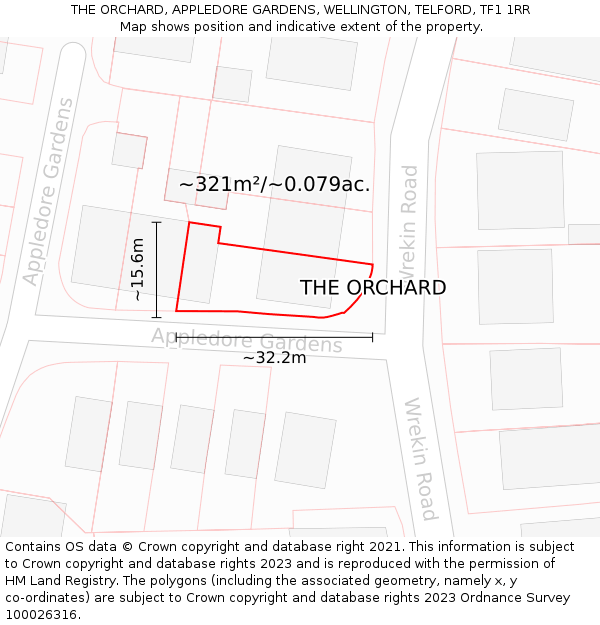 THE ORCHARD, APPLEDORE GARDENS, WELLINGTON, TELFORD, TF1 1RR: Plot and title map