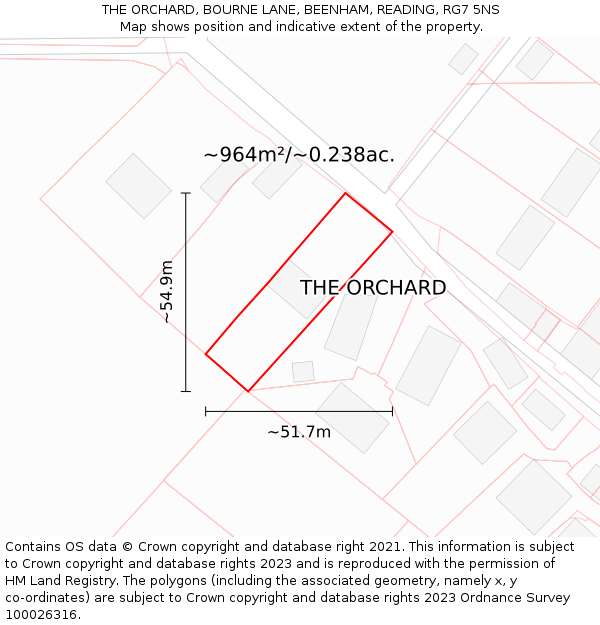 THE ORCHARD, BOURNE LANE, BEENHAM, READING, RG7 5NS: Plot and title map