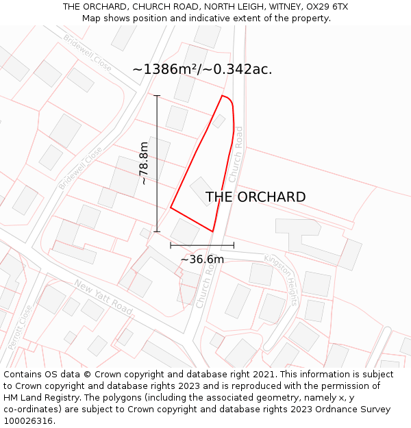 THE ORCHARD, CHURCH ROAD, NORTH LEIGH, WITNEY, OX29 6TX: Plot and title map