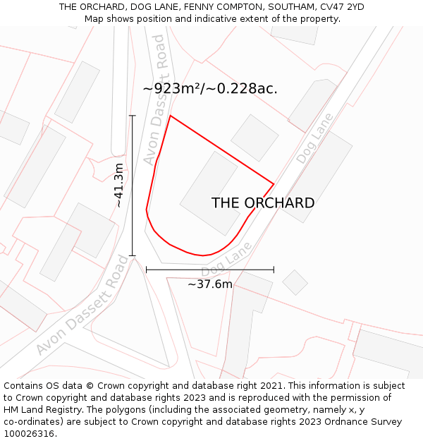 THE ORCHARD, DOG LANE, FENNY COMPTON, SOUTHAM, CV47 2YD: Plot and title map