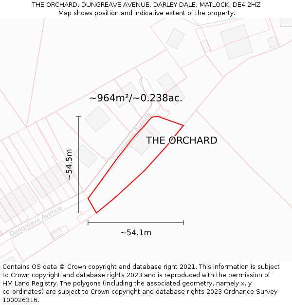 THE ORCHARD, DUNGREAVE AVENUE, DARLEY DALE, MATLOCK, DE4 2HZ: Plot and title map