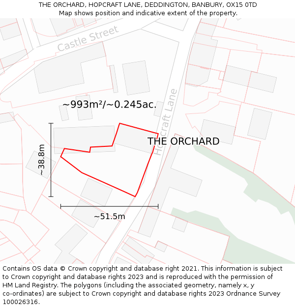 THE ORCHARD, HOPCRAFT LANE, DEDDINGTON, BANBURY, OX15 0TD: Plot and title map