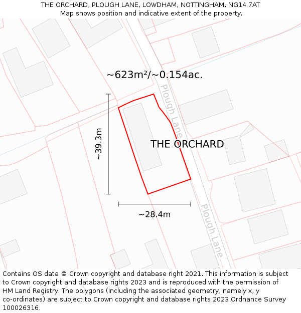 THE ORCHARD, PLOUGH LANE, LOWDHAM, NOTTINGHAM, NG14 7AT: Plot and title map