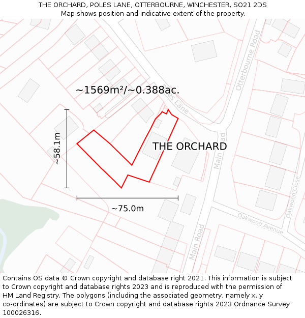 THE ORCHARD, POLES LANE, OTTERBOURNE, WINCHESTER, SO21 2DS: Plot and title map